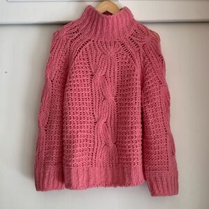 LoveShackFancy Pink Leyland Turtleneck Small Alpaca Cable Knit Cozy Sweater